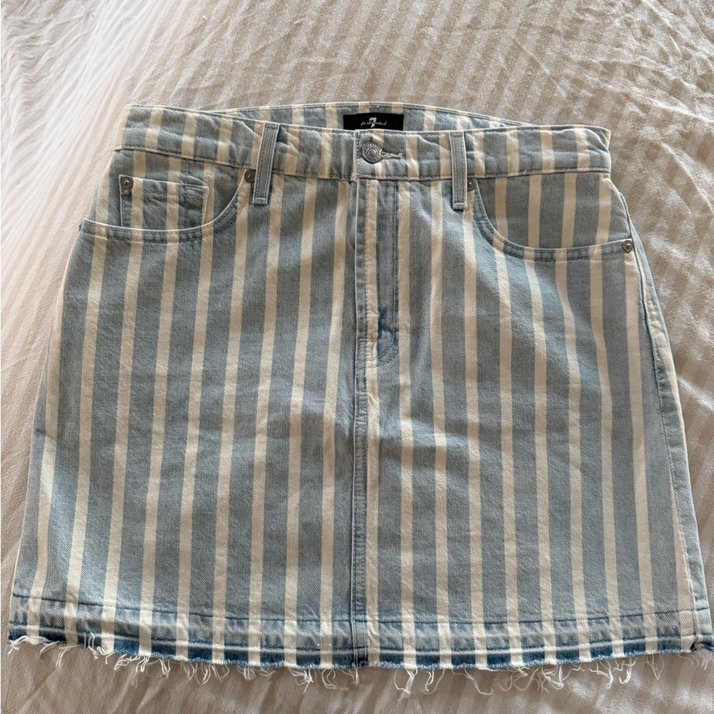 7 For All Mankind Striped Denim Mini Skirt